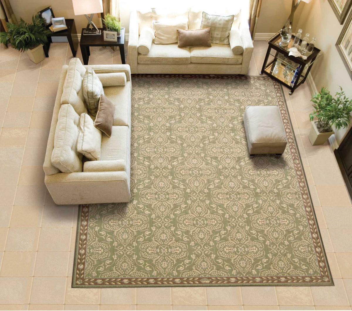 Riviera RI01 Green Rug - room scene
