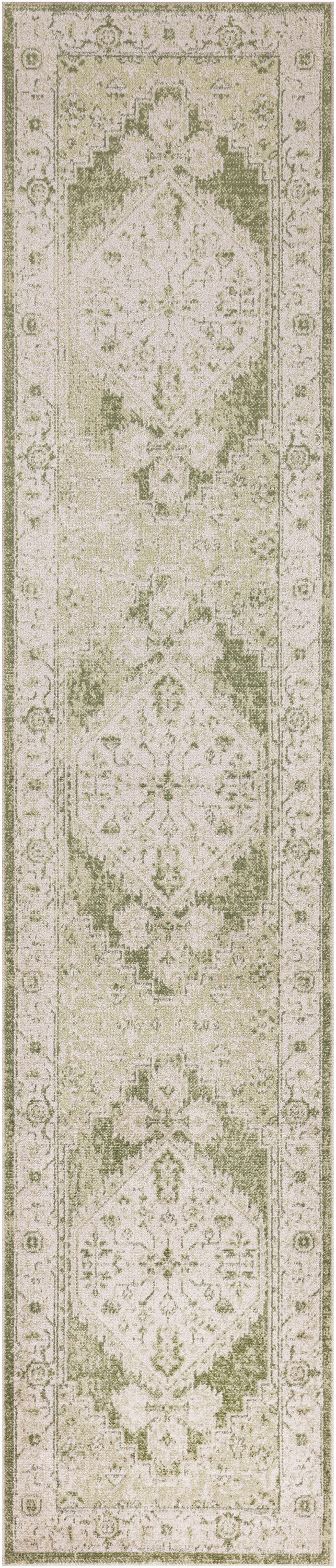 Astra Machine Washable ASW11 Ivory Green Rug - Runner