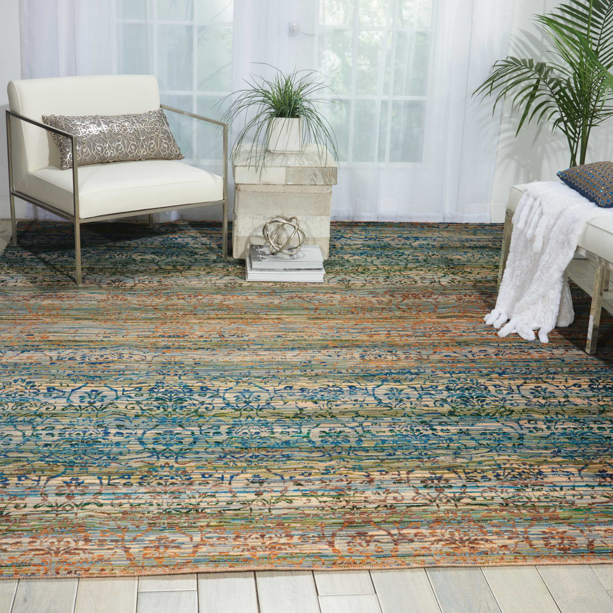Rhapsody RH003 Beige Blue Rug - room scene
