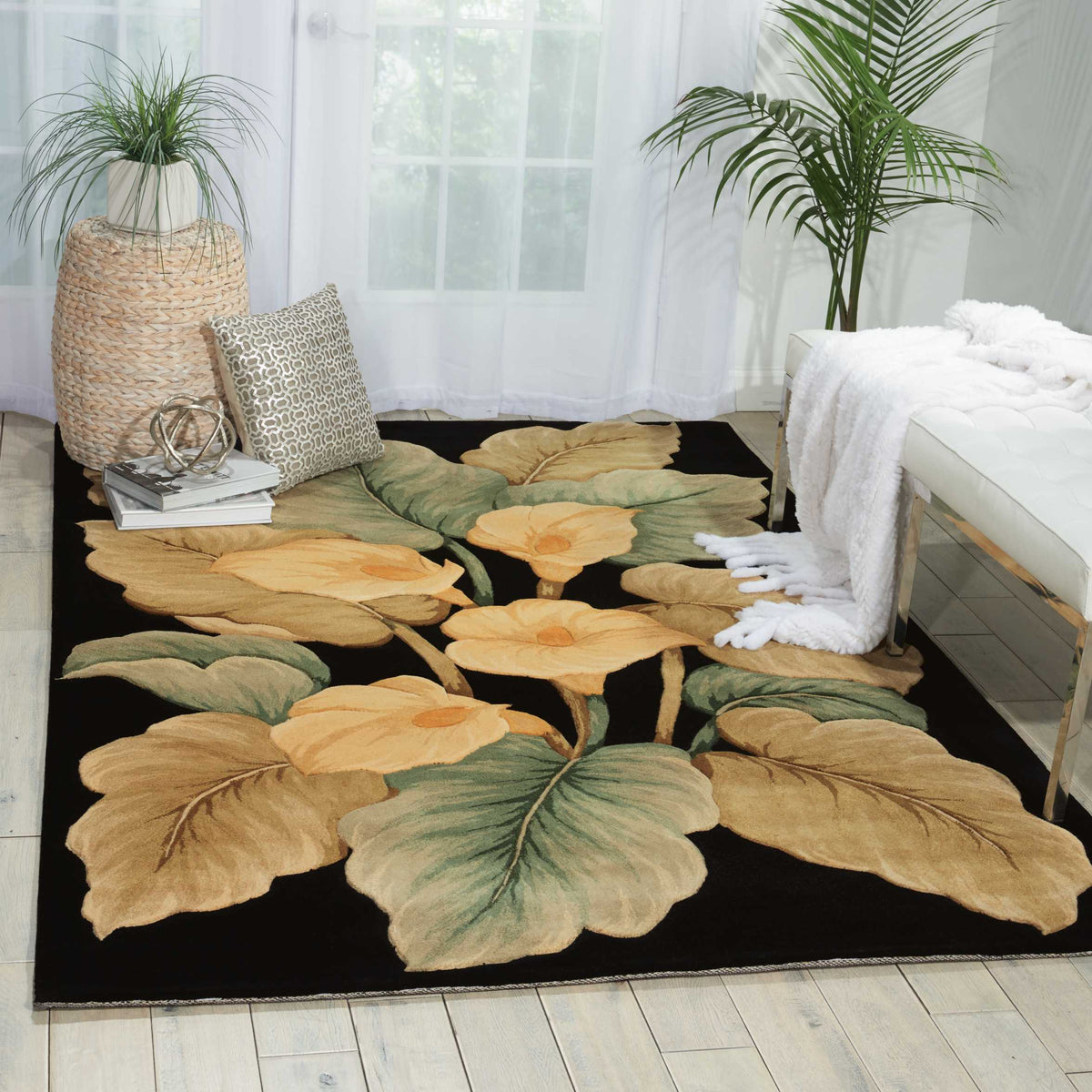 Tropics TS08 Black Rug - room scene