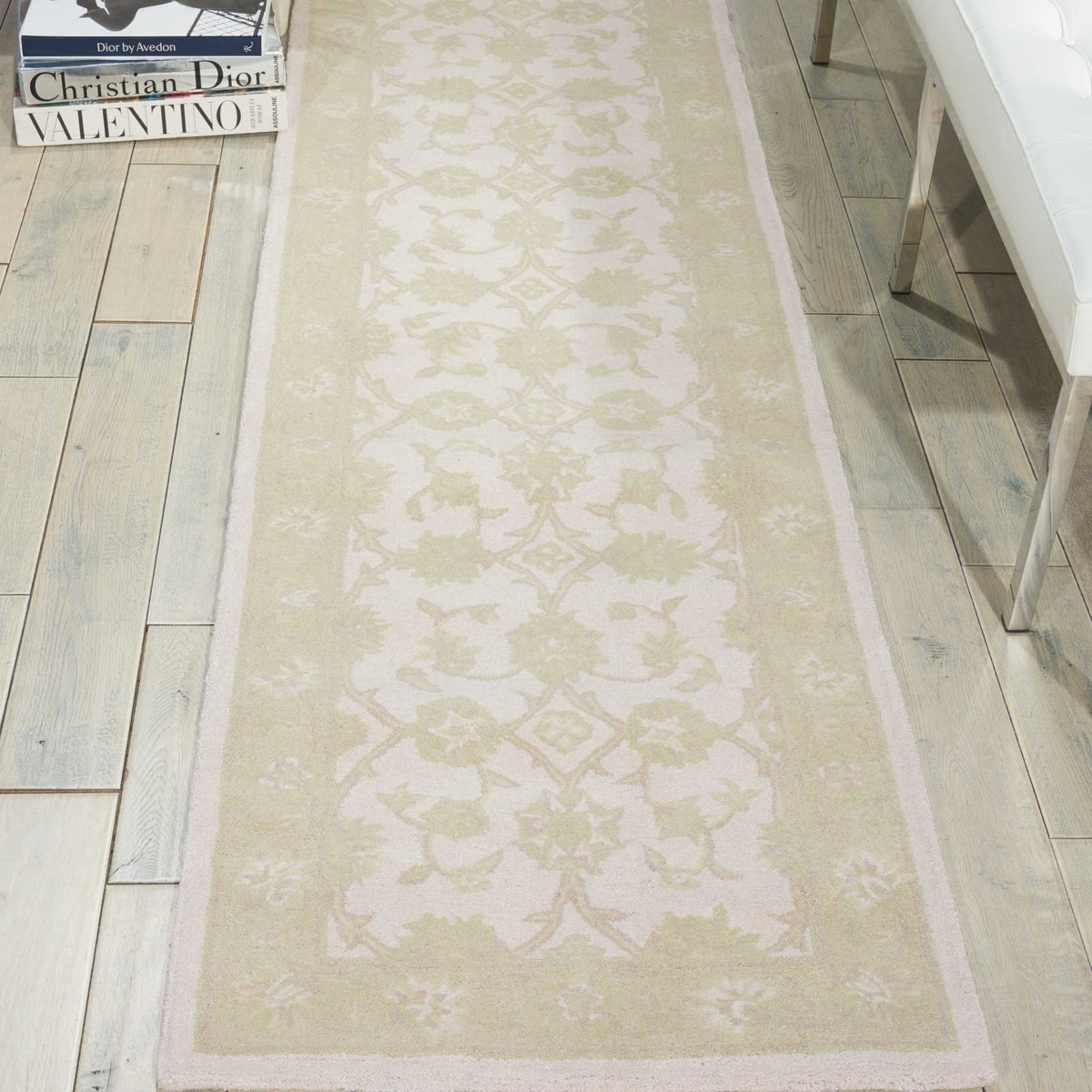 Zephyr ZEP01 Ivory Green Rug - room scene