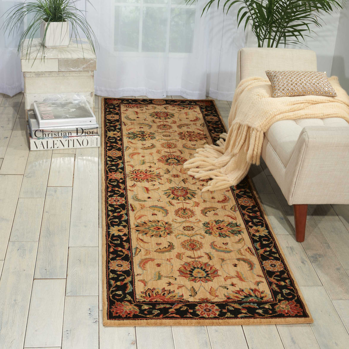 Living Treasures LI04 Ivory Black Rug - room scene