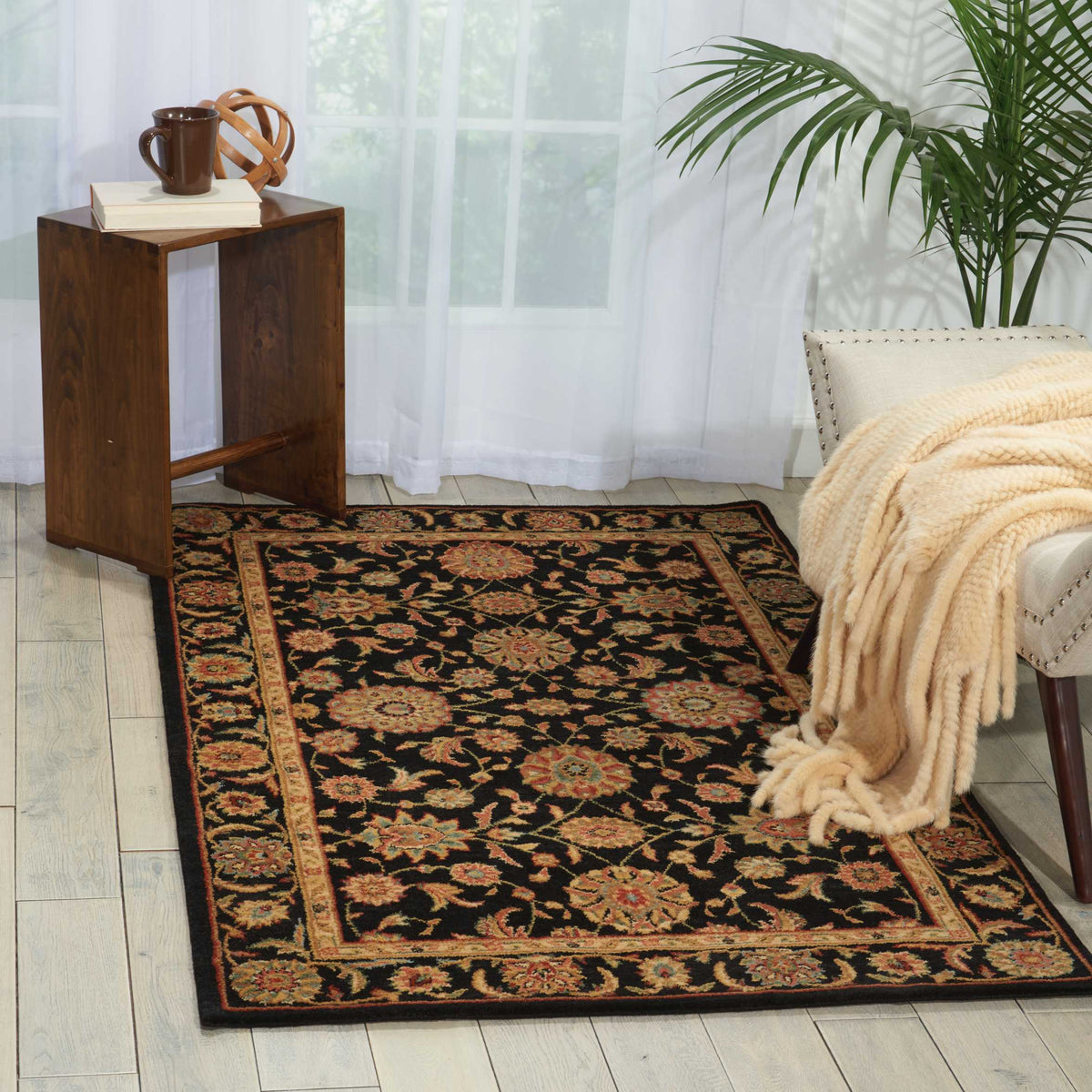 Living Treasures LI05 Black Rug - room scene