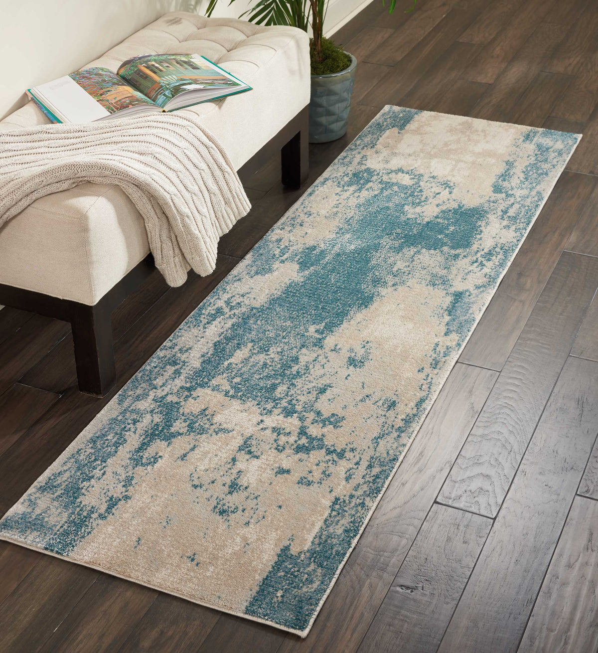Maxell MAE13 Ivory Teal Rug - room scene