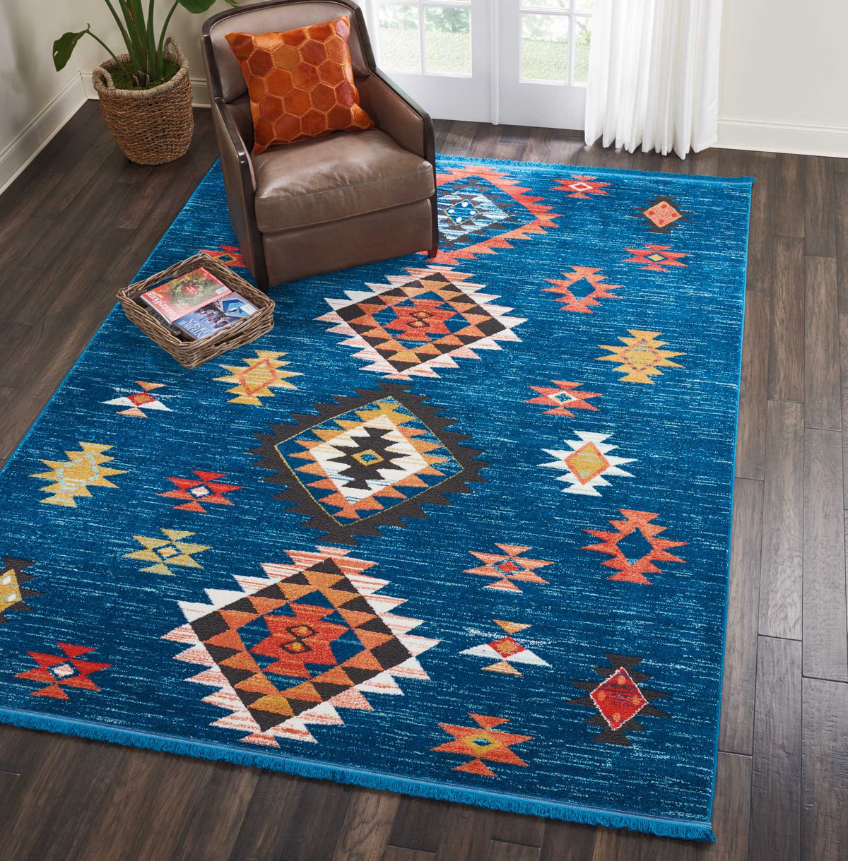 South Western NAV07 Blue Rug - room scene