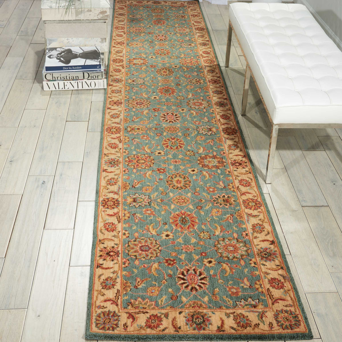 Living Treasures LI05 Aqua Rug - room scene