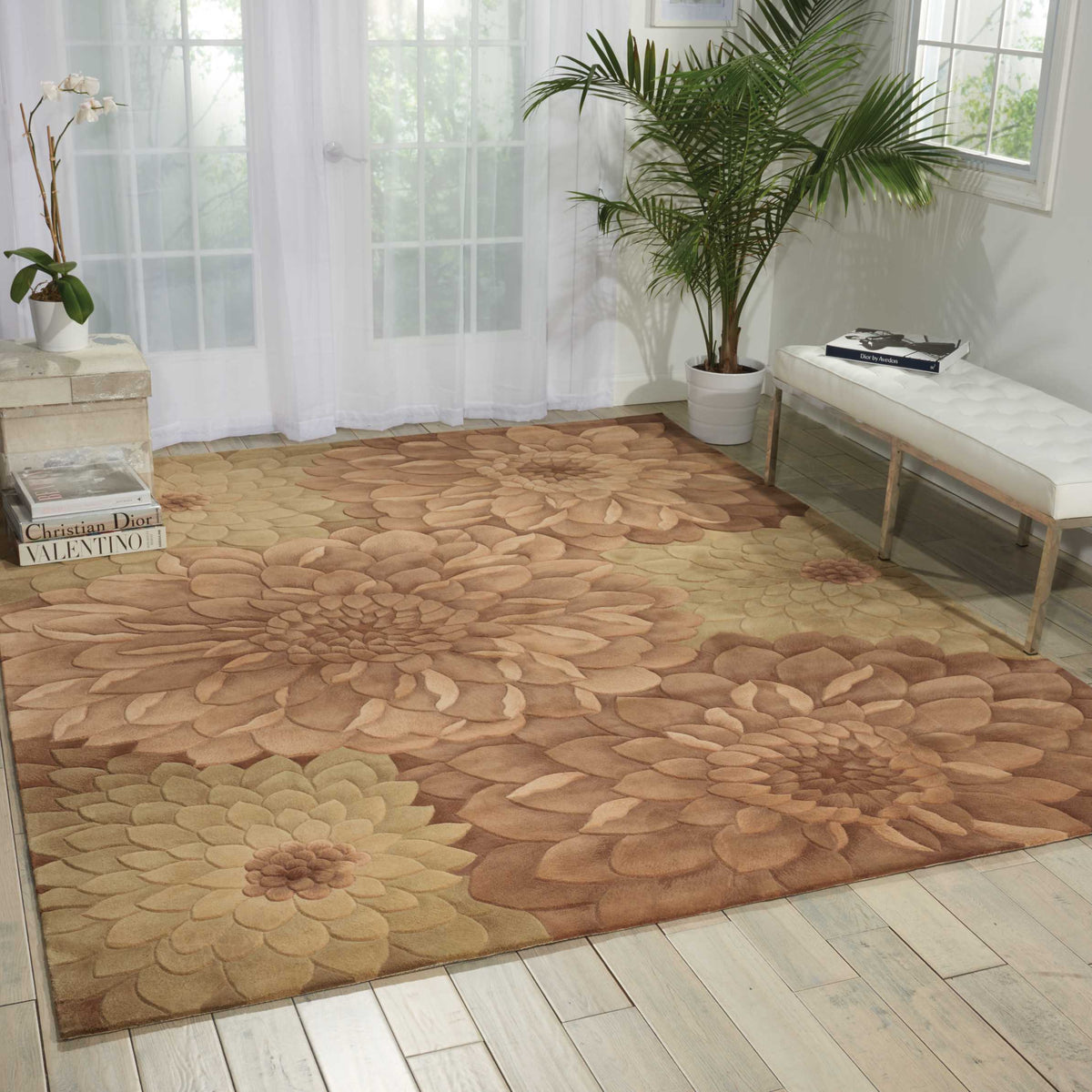 Tropics TS11 Taupe Green Rug - room scene
