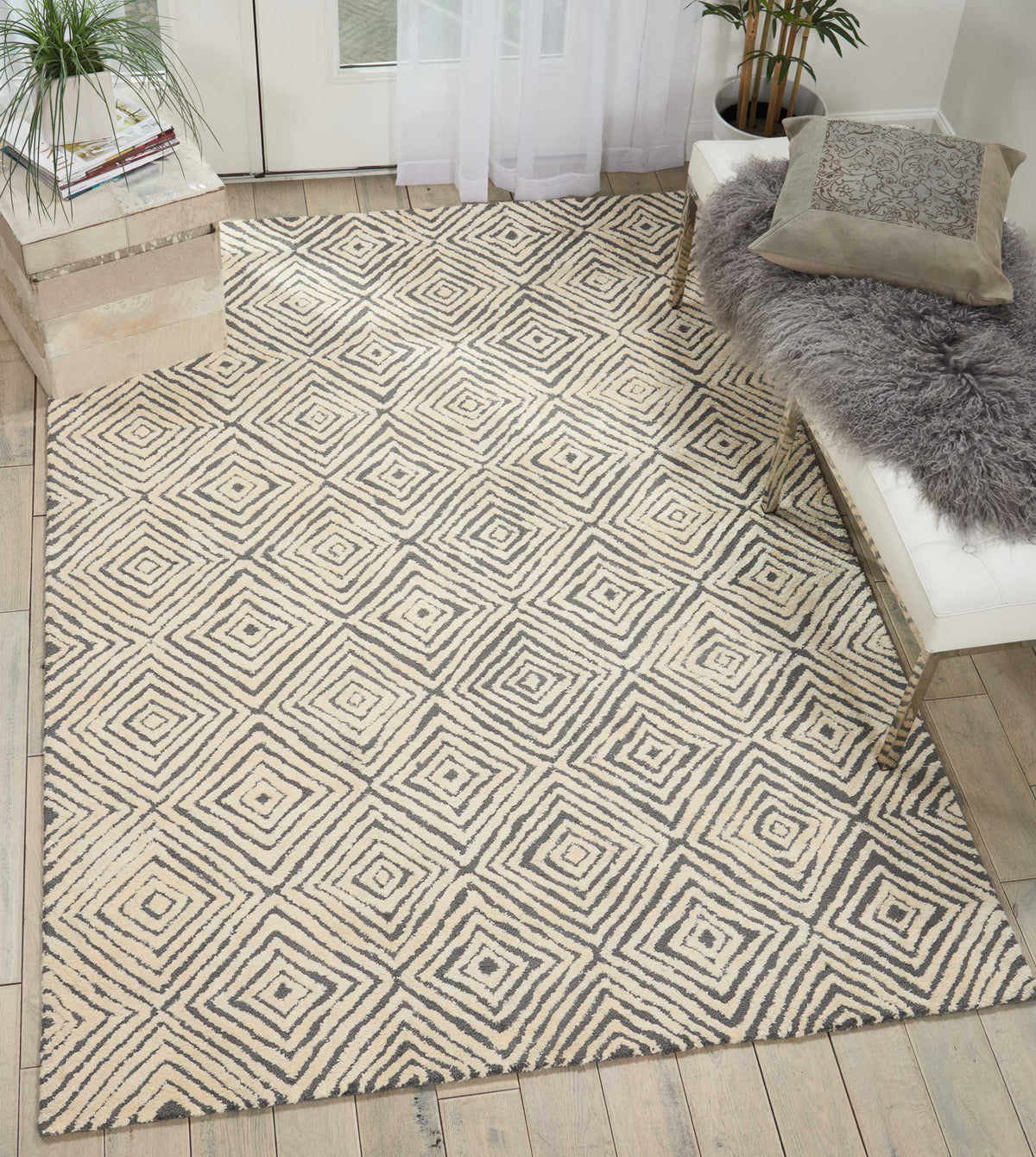 Deco Mod DEC01 Grey Ivory Rug - room scene